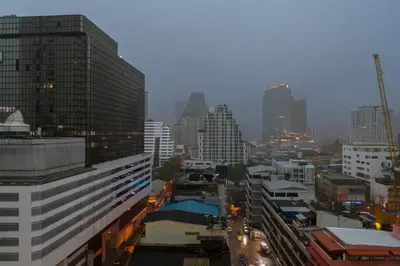 a city skyline with skyscrapers in a city at White Base in Bangkok