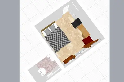 a floor plan of a room with a dog in it at SKY 21 Colorful Room with Soaring View Center BKK in Bangkok