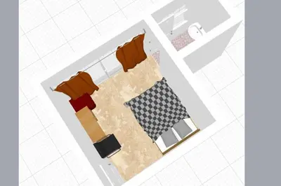 a floor plan of a room with a bed and a table at SKY 21 Colorful Room with Soaring View Center BKK in Bangkok