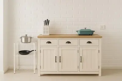 a kitchen with white cabinets and a pot on a counter at 3BR max 9pax near MRT Ratchada Good for group in Bangkok