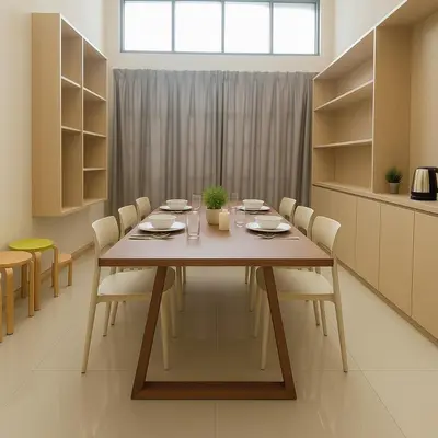 a dining room with a table and chairs at 3BR max 9pax near MRT Ratchada Good for group in Bangkok