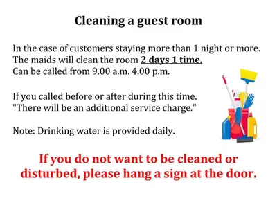 a flyer for cleaning a guest room with a text box at XX The Hidden khaosen เดอะ ฮิดเด้น ตรอกข้าวสาร in Bangkok