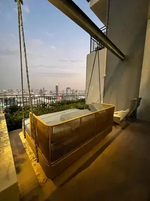a bath tub on the side of a building at Fully equipped Ideo Rama9-Asoke, with workstation in Bangkok
