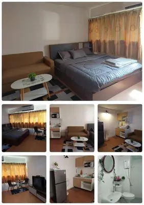 a collage of photos of a bedroom and a living room at Popular Muang Thong C5 in Thung Si Kan