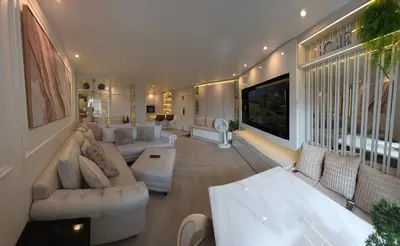 a large living room with couches and a tv at Luxury Condo City Living R3 in Bangkok