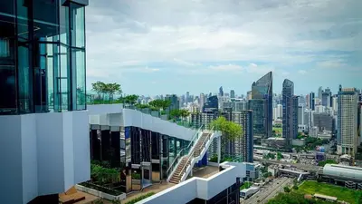 a view of a city from a building at Life asoke rama 9 in Bangkok