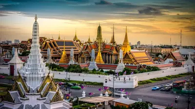 an aerial view of the city of bangkok at sunset at GO INN Khaosan Chakraphong โก อิน ตรอกข้าวสาร Pro in Bang Bua Thong Railway Station