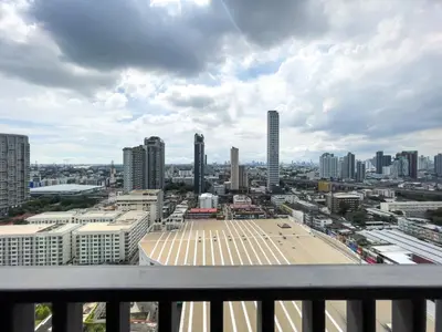 a view of a city from a balcony at Near BTS l Central Sukhumvit l Pool and Sauna in Bangkok
