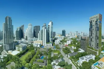 an aerial view of a city with tall buildings at Thonglor Next to BTS Condominium in Bangkok