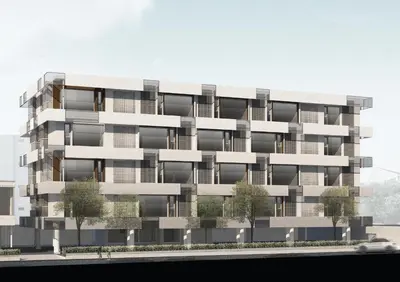 an architectural rendering of an apartment building at I-Zen Residence Central Eastville in Bangkok