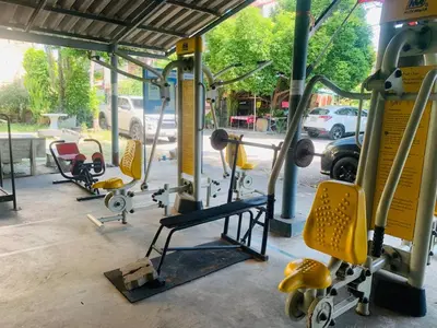 a group of gym equipment on a bus at Palmhouse studio room in Bang Khen