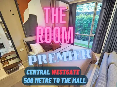 a poster of a bedroom with a bed and a window at The Room Bangyai in Ban Bang Krabu