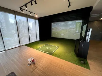 a room with a baseball game on a large screen at 40th Fl Skyview with Standing Desk Pool and Gym in Ban Na Song