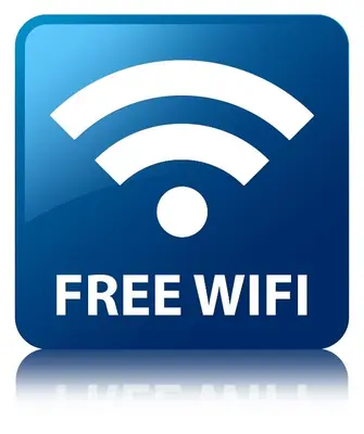 an icon of a free wifi sign on a blue button at Baan Mai Guest House in Bangkok