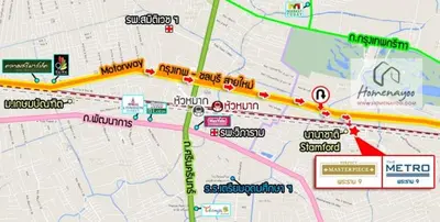 a generalized map of a city at Modern 3BR Rama Mansion Near Airport plus Amenities in Sathani Ban Hua Mak