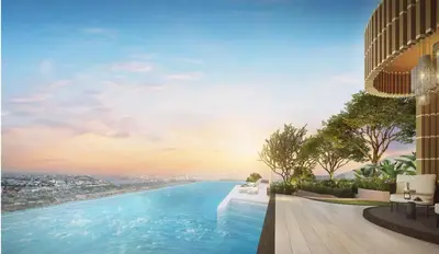 a rendering of a swimming pool in a building at 2 Bunk bed Lady Room, MRT Bang Pho in Bangkok