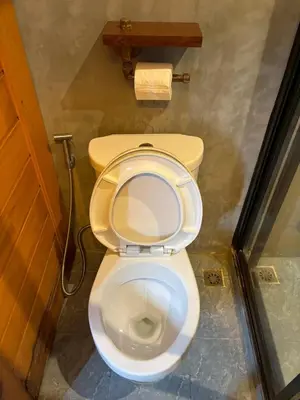 a bathroom with a white toilet in a room at Bangkok Phattanakan32 guest house in Bangkok