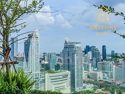a view of a city skyline with skyscrapers at Luxe City Condo in Central Bangkok in Pratunam
