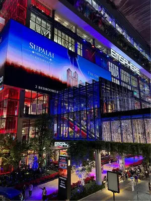a building with a large sign on the side of it at 166 Living in Bangkok