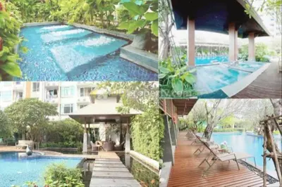 a collage of four pictures of a swimming pool at Walking distance to Sukhumvit soi 11 Netflix 40sqm in Makkasan