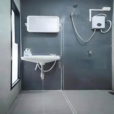 a bathroom with a sink and a shower at XX GO INN Silom - Bangrak BTS St Louis in Yan Nawa