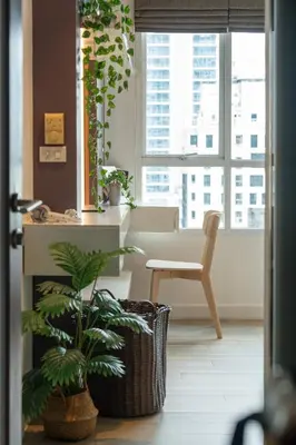 a living room with a chair and a plant at Lucky 808 2BedRoom 100sqm BTS Chidlom in Bangkok
