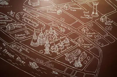 a chalkboard with drawings of disneyland at Yoo Yen Pen Sook in Bangkok