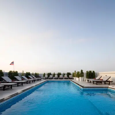 a pool on the roof of a hotel at The Mulberry Bangkok Khaosan Road in Bangkok