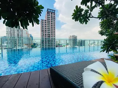 a swimming pool with a view of a city at Civic Horizon Hotel & Residence in Bangkok