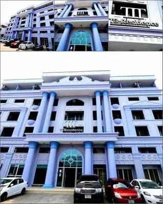 two pictures of a building with cars parked in front at T3 Residence in Bangkok