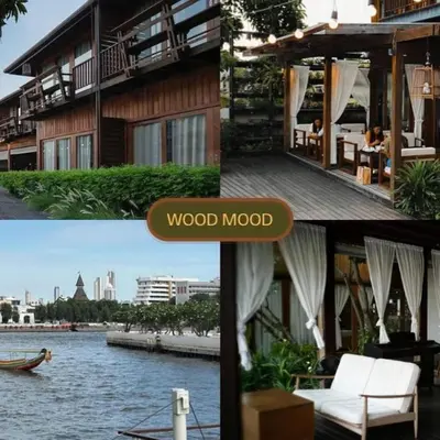 a collage of photos of a house and a river at Chann Bangkok Noi in Bangkok