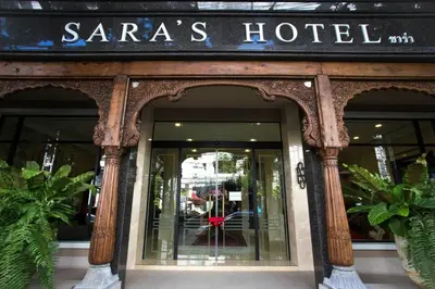 a sars hotel sign on the front of a building at Sara's Hotel in Bangkok