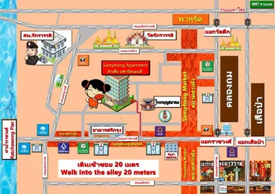 a map of the city with different attractions at Sampheng Apartment in Bangkok