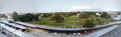 an aerial view of a parking lot with a park at Renovate Room Near Impact in Ban Bang Phang