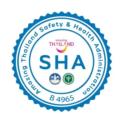 a label for a thailand sha mortar safety and health clinic at iCheck inn Sukhumvit 19 in Bangkok