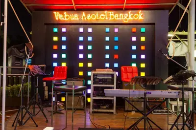 a group of chairs and instruments on a stage at Vabua Asotel Bangkok in Bangkok