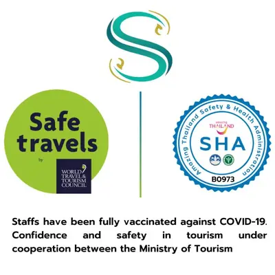 a label for safe travels with the sha logo at Samran Place Hotel in Bangkok