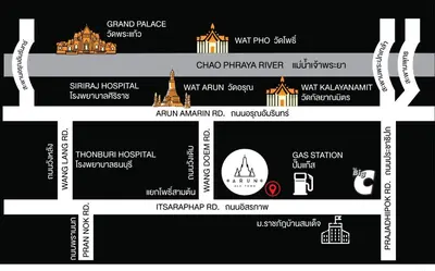 a set of labels with different sights and buildings at Arun Old Town in Bangkok