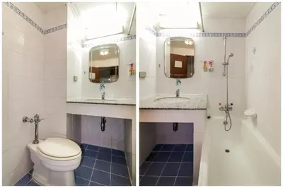 two pictures of a bathroom with a toilet and a tub at Malaysia Hotel Bangkok in Bangkok