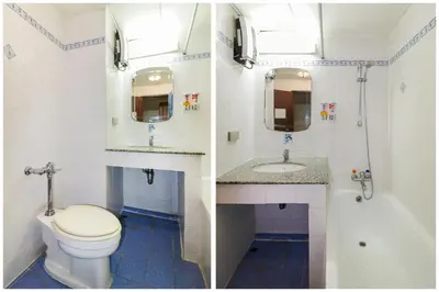 two pictures of a bathroom with a toilet and a sink at Malaysia Hotel Bangkok in Bangkok