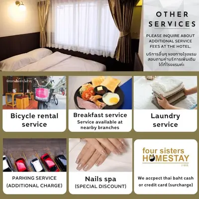 a collage of pictures of a hotel room at Four Sisters Homestay in Bangkok