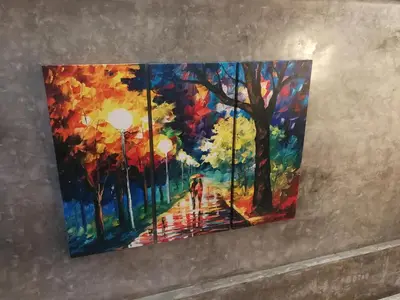 a painting of a couple walking in a park at Casa Picasso Near Chabad House in Bangkok