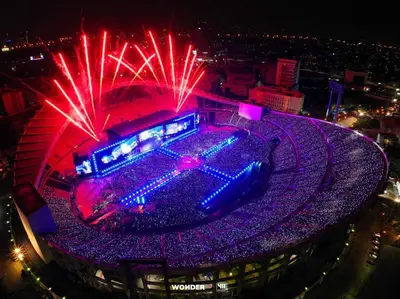an aerial view of a stadium at night with fireworks at Witz Bangkok Ramkhamhaeng in Bangkok