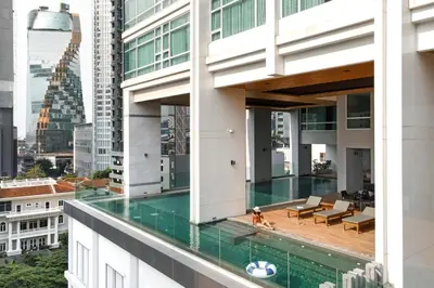 a view from the balcony of a building with a soccer ball at Jasmine 59 Hotel in Bangkok