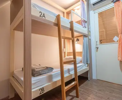 a bunk bed room with two bunk beds and a ladder at The Victory View in Bangkok
