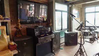 a recording studio with a camera and a microphone at Today Tonight in Bangkok
