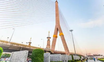 a bridge in a city with people walking around at Bangkok Nomad Hostel in Bangkok