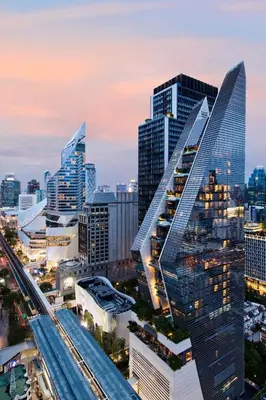 a view of a city skyline with skyscrapers at Rosewood Bangkok in Bangkok