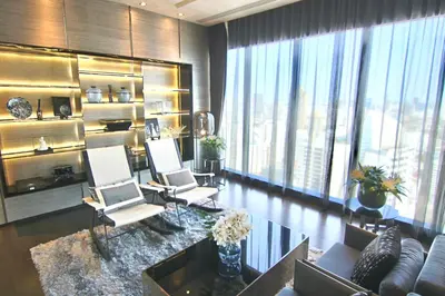 a living room with two chairs and a table at Luxurious & Romantic in the Heart of BKK#H MRT/BTS! in Bangkok