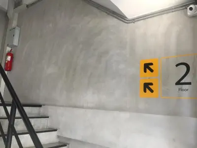 a set of stairs with two signs on the wall at Siam Eco Hostel in Bangkok